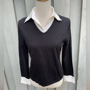 Kate Hill Black V-Neck Silk Blend Knit Sweater Shirt size M